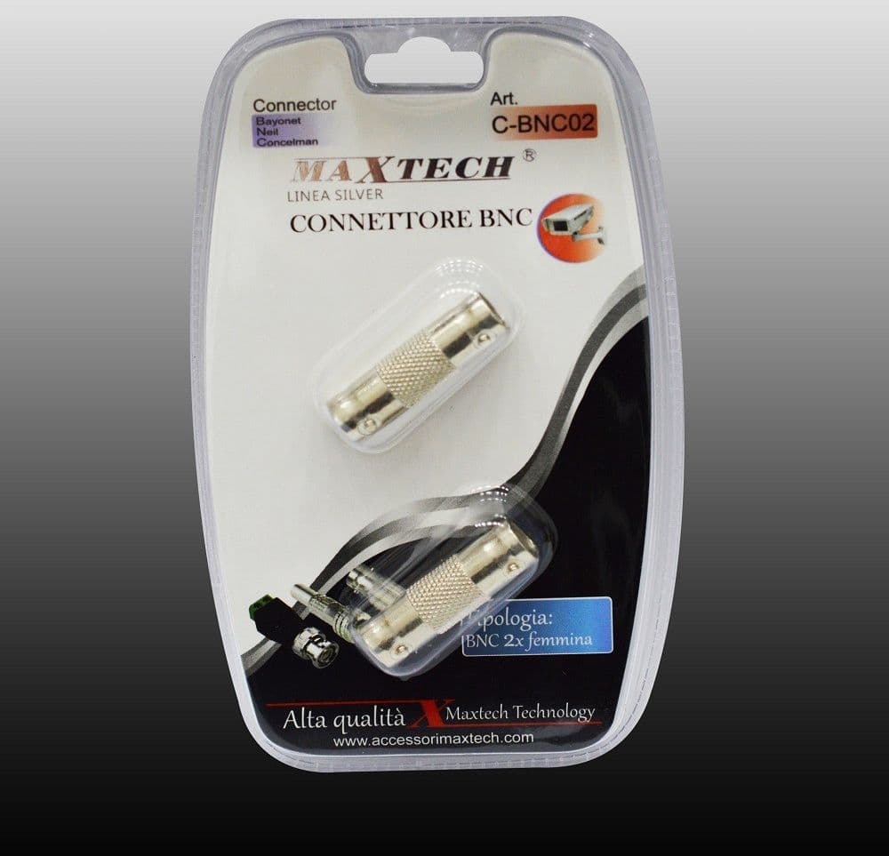 ADATTATORE CONNETTORE BNC FEMMINA CAVO VIDEOSORVEGLIANZA ANTENNA MAXTECH C-BNC02 - 2