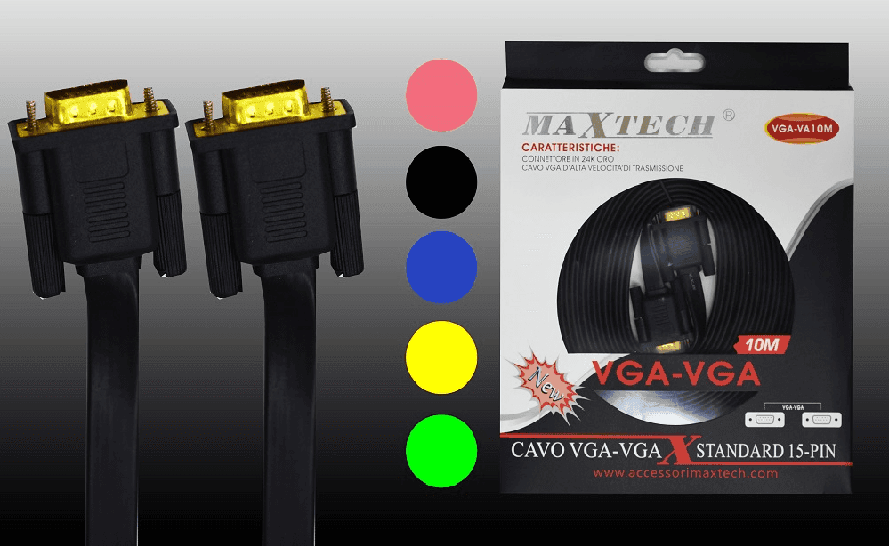 CAVO MONITOR VGA-VGA MASCHIO-MASCHIO STANDARD 15 PIN 10 METRI MAXTECH VGA-VA10M - 2