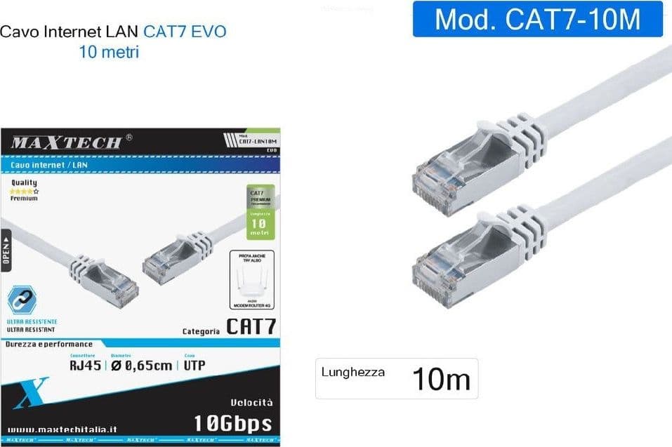 CAVO DI RETE CAT 7 LAN ETHERNET 10 METRI CAVETTO PATCH MAXTECH CAT7-LAN10M - 2