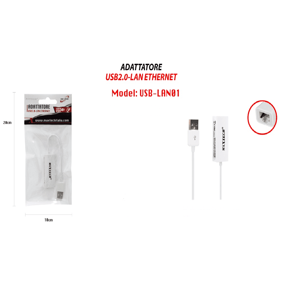 ADATTATORE USB2.0 LAN RJ45 PER CAVO ETHERNET CONNESSIONE INTERNET PC MAXTECH USB-LAN01 - 2