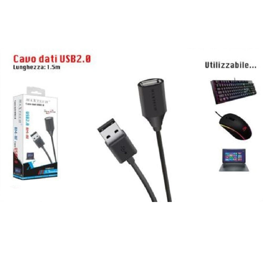 CAVO PROLUNGA USB 2.0 MASCHIO A FEMMINA PC COMPUTER 1,5MT MAXTECH USB2.0-MF1.5M - 3
