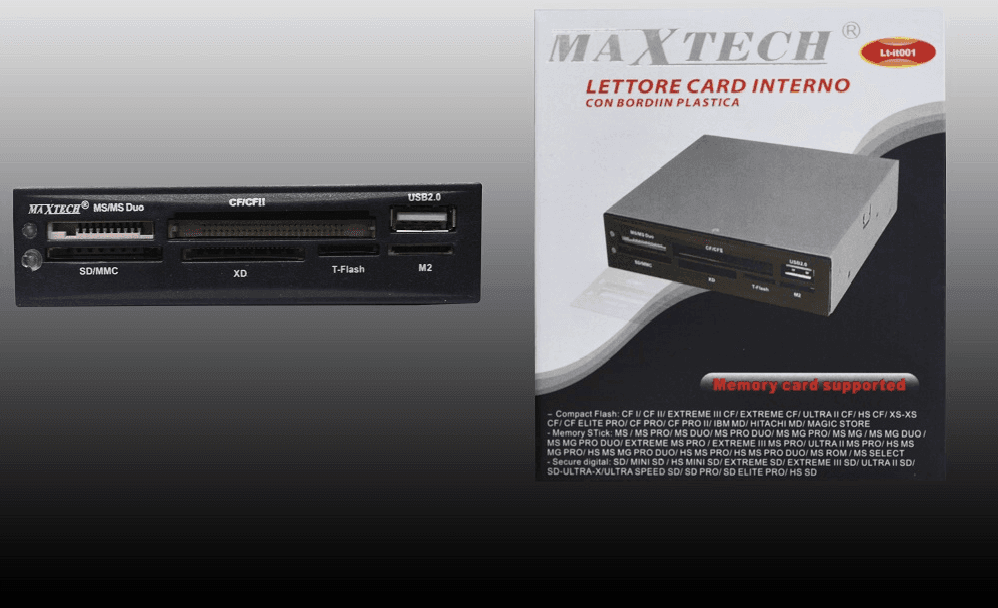 LETTORE SCHEDE DI MEMORIA INTERNO MS SD MMC TF MD CF USB 2.0 MAXTECH LT-IT001 - 2