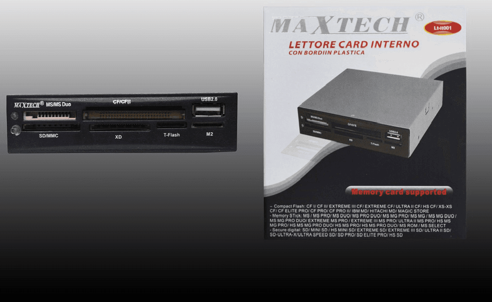 LETTORE SCHEDE DI MEMORIA INTERNO MS SD MMC TF MD CF USB 2.0 MAXTECH LT-IT001 - 2