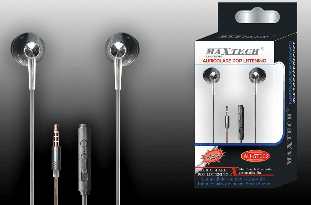 AURICOLARI CUFFIE CON MICROFONO PER CELLULARI SMARTPHONE JACK MAXTECH AU-5T002 - 2