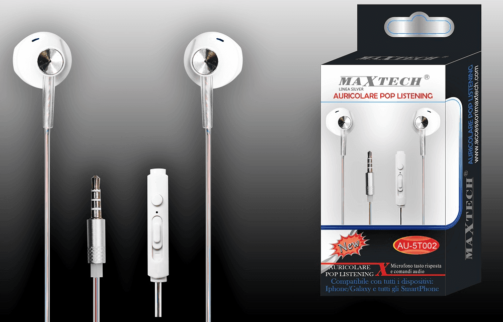 AURICOLARI CUFFIE CON MICROFONO PER CELLULARI SMARTPHONE JACK MAXTECH AU-5T002 - 3