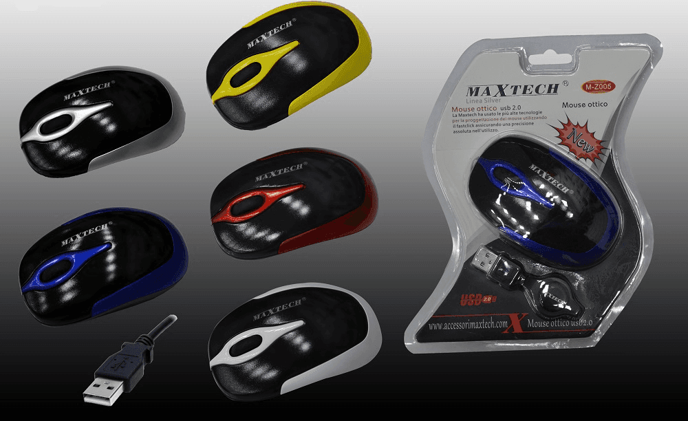 MOUSE CON CAVO USB OTTICO PER COMPUTER PC PORTATILE NOTEBOOK FILO MAXTECH M-Z005 - 2
