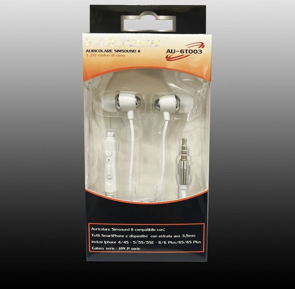 AURICOLARI CUFFIE MUSICA CON FILO MICROFONO PER SMARTPHONE CELLULARI SIMSOUND MAXTECH AU-6T003 - 3