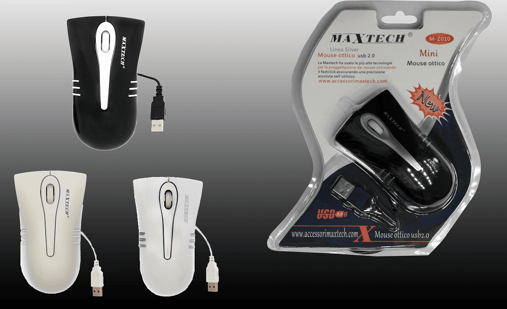 MOUSE USB CON CAVO OTTICO MINI CON FILO PER COMPUTER PC PORTATILE NOTEBOOK MAXTECH M-Z010 - 2
