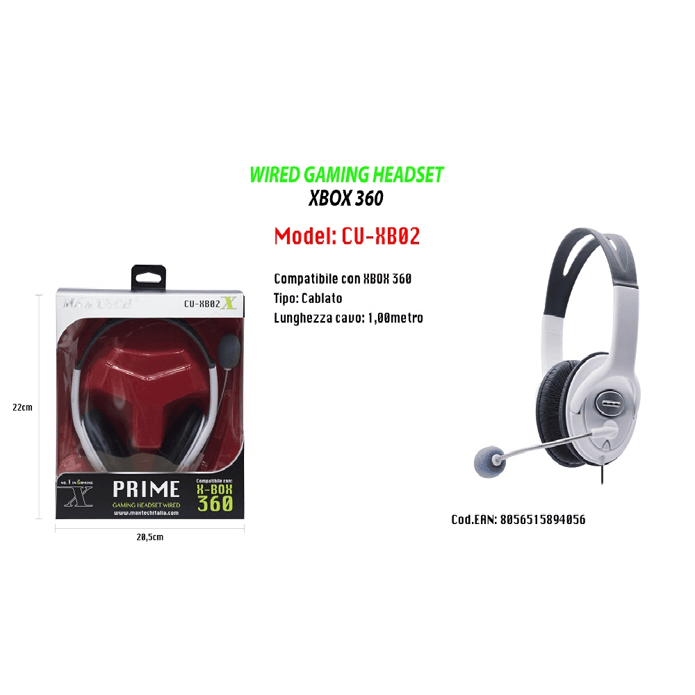 CUFFIA COMPATIBILE PER X-BOX 360 GAMING HEADSET WIRED MICROFONO MAXTECH CU-XB02 - 2