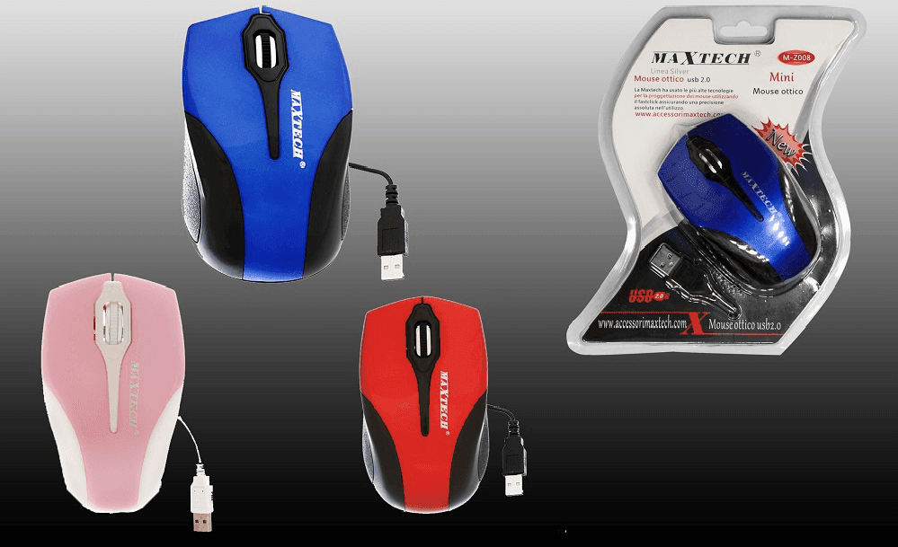MOUSE CON CAVO USB OTTICO MINI CON FILO PER COMPUTER PC PORTATILE NOTEBOOK MAXTECH M-Z008 - 8