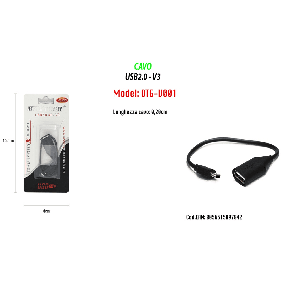 CAVO USB PER TASTIERE ADATTATORE OTG SMART STAMPANTI PC SMARTPHONE MAXTECH OTG-V001 - 2