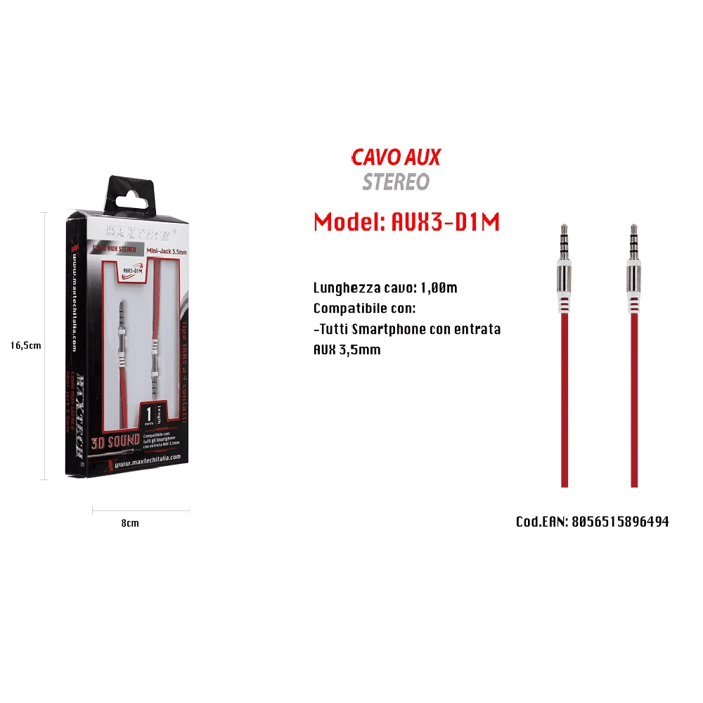 CAVO AUX STEREO 1MT MINI JACK 3,5MM PER SMARTPHONE TIPO TRRS A 4 CONTATTI MAXTECH AUX3-D1M - 2