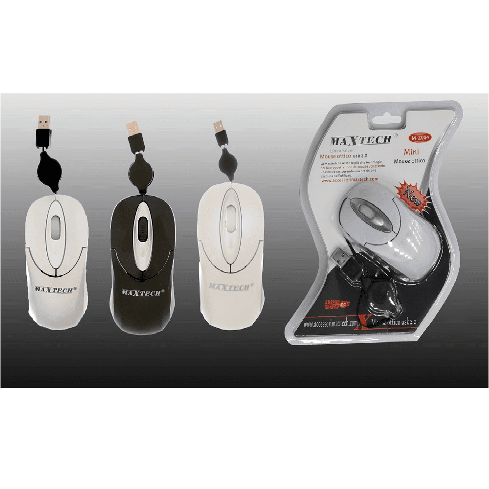 MINI MOUSE USB 2.0 OTTICO CON FILO PER COMPUTER NOTEBOOK PC PORTATILE MAXTECH M-Z004 - 2