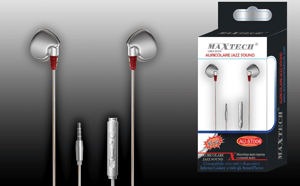 AURICOLARI JAZZ SOUND CUFFIE PER SMARTPHONE CON FILO AUDIO MICROFONO MAXTECH AU-5T006 - 2