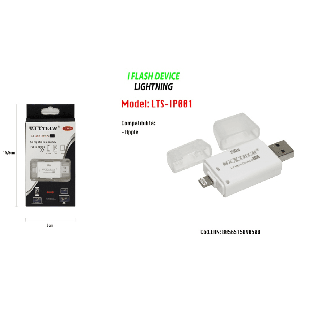 PENNETTA OTG PER SCHEDE SD/TF USB ADATTATORE COMPATIBILE CON IOS MAXTECH LTS-IP001 - 2