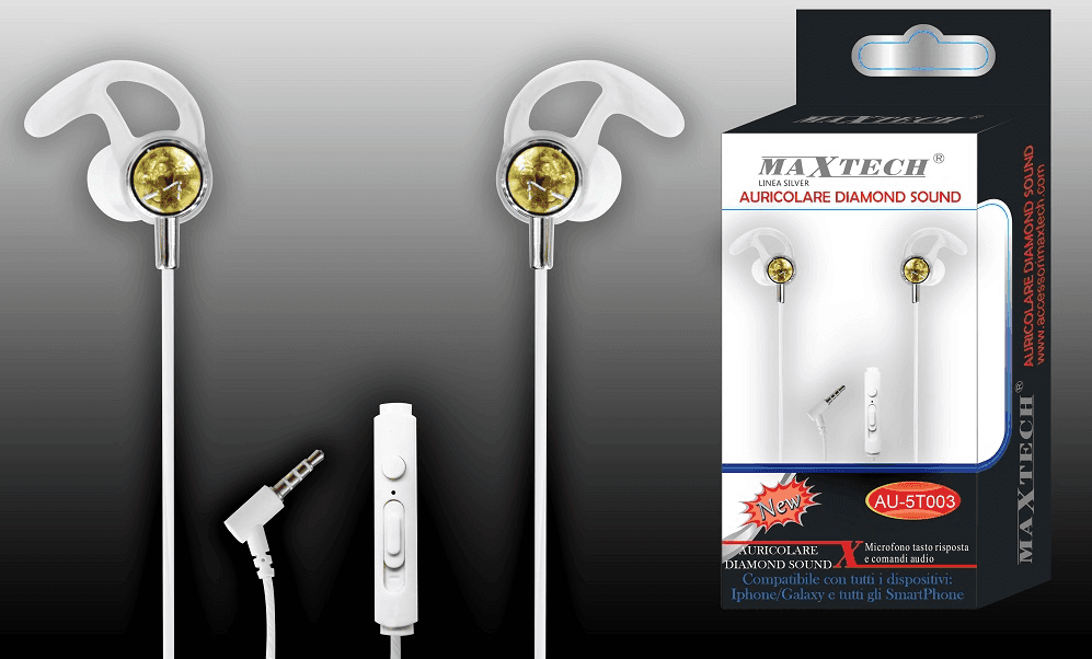 AURICOLARI CUFFIE DIAMOND SOUND PER SMARTPHONE MICROFONO DA VIAGGIO MAXTECH AU-5T003 - 2