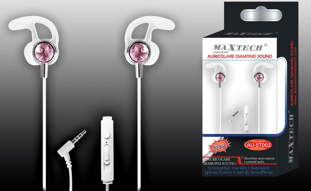 AURICOLARI CUFFIE DIAMOND SOUND PER SMARTPHONE MICROFONO DA VIAGGIO MAXTECH AU-5T003 - 3