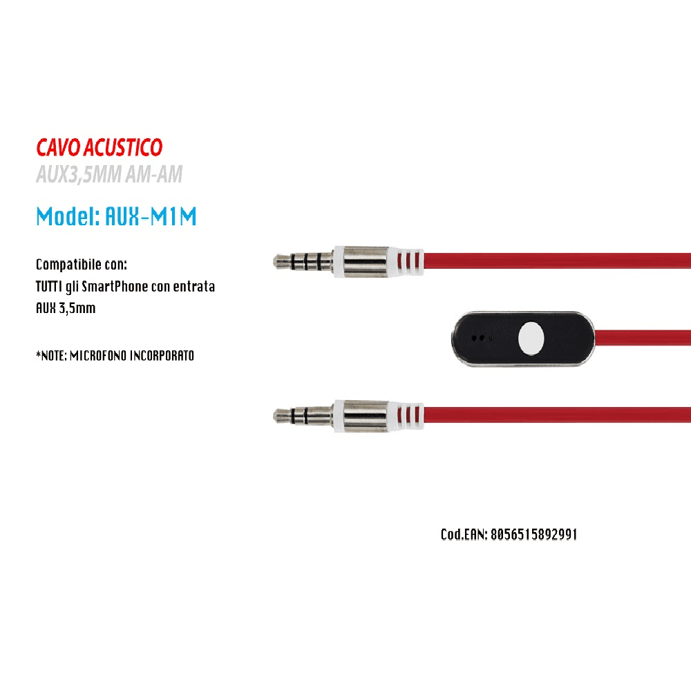 CAVO AUDIO 3,5MM AUX STEREO CON MICROFONO INCORPORATO PER SMARTPHONE 1MT MAXTECH AUX-M1M - 3