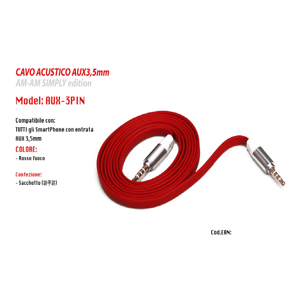 CAVO AUDIO ACUSTICO STEREO PER SMARTPHONE AUX JACK 3,5MM AM-AM MAXTECH AUX-3PIN - 2