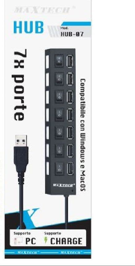 MAXTECH HUB-07 USB 2.0 A 7 PORTE AD ALTA VELOCITÀ ON/OFF INTERRUTTORE PER WINDOS MACOS