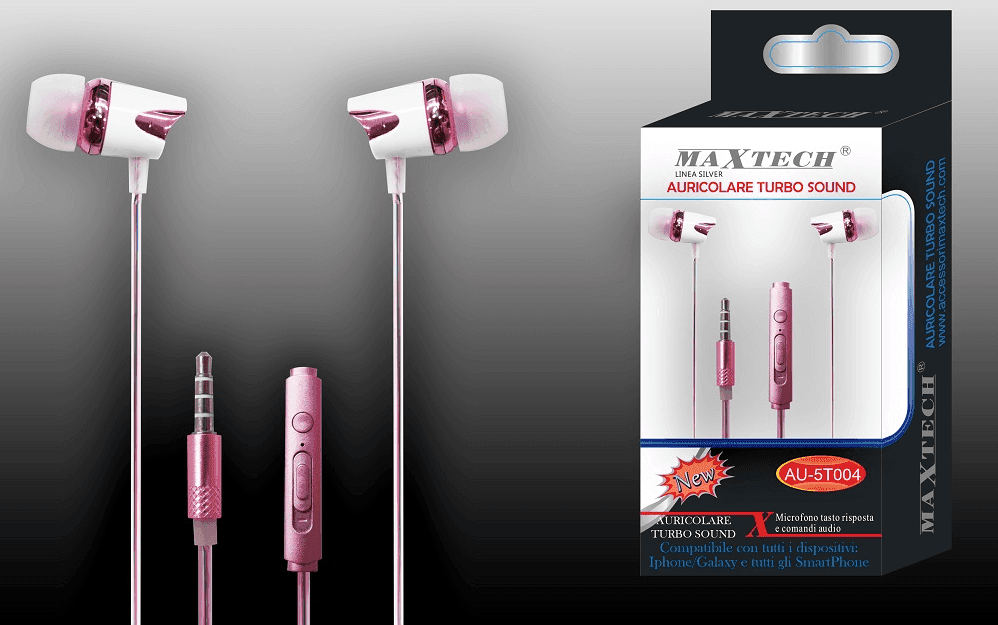 AURICOLARI CUFFIE MUSICA CON FILO MICROFONO PER CELLULARI SMARTPHONE MAXTECH AU-5T004 - 3