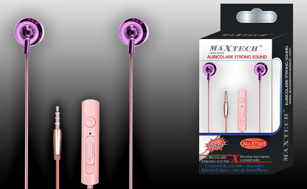 AURICOLARI CUFFIE MUSICA CON MICROFONO PER CELLULARI SMARTPHONE JACK MAXTECH AU-5T005 - 3