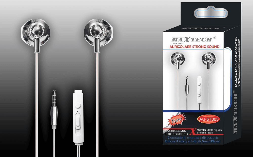 AURICOLARI CUFFIE MUSICA CON MICROFONO PER CELLULARI SMARTPHONE JACK MAXTECH AU-5T005 - 4