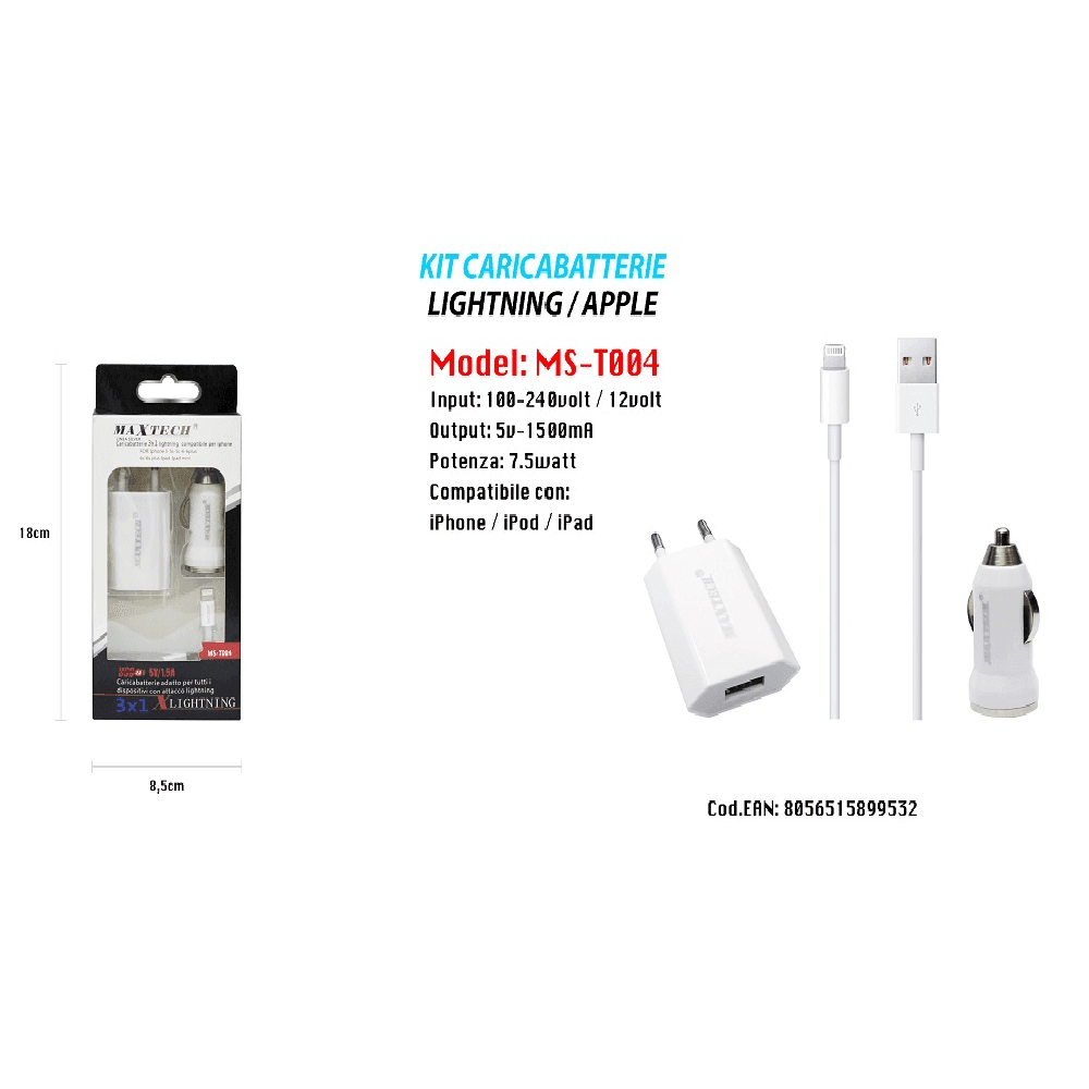 KIT CARICABATTERIE CELLULARE SMARTPHONE CAVO USB CELLULARI CASA AUTO MS-T004 - 2