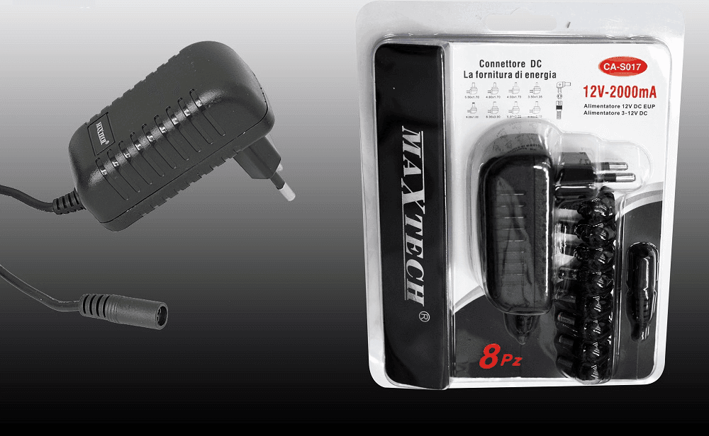 CARICABATTERIE DA RETE FISSA CONNETTORE DC 12VOLT-2000MA 8 PEZZI MAXTECH CA-S017S - 2