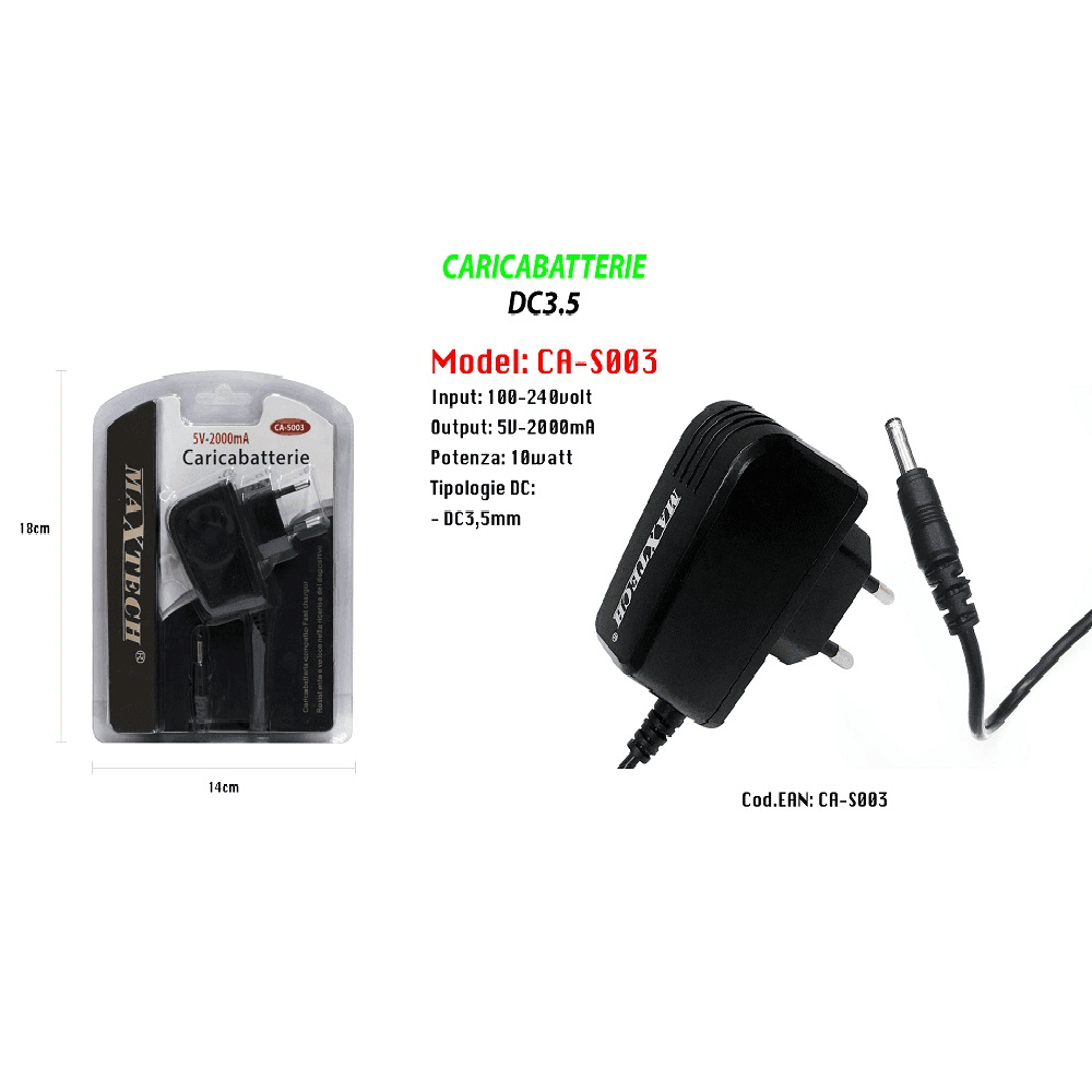 CARICABATTERIE DA VIAGGIO COMPATTO FAST CHARGER DC3.5MM 5V-2000MA 10W MAXTECH CA-S003 - 2