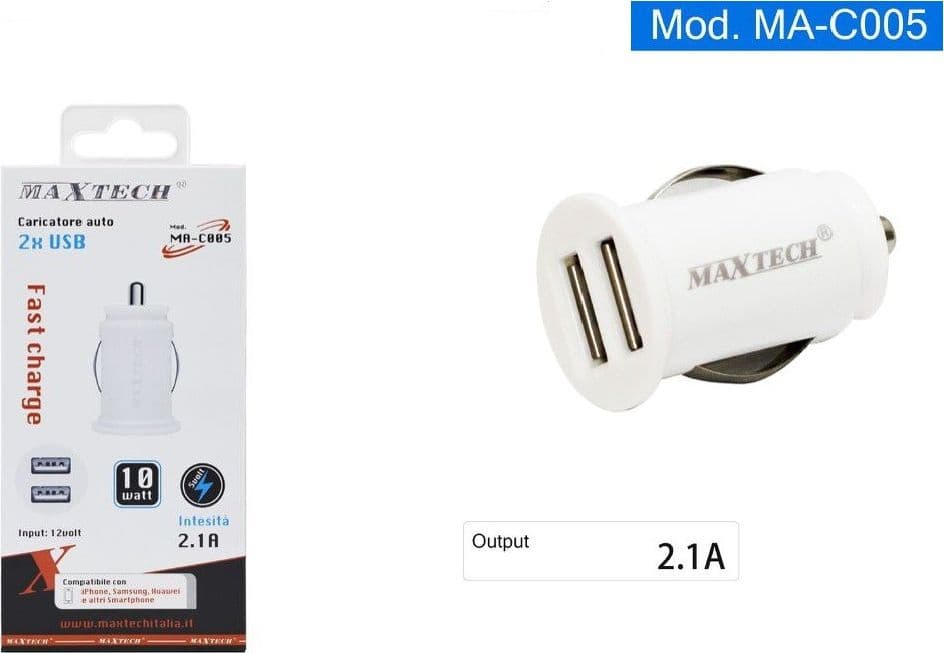CARICATORE PER AUTO 2 USB CARICABATTERIA PRESA 2.1A RICARICA RAPIDA 10W MA-C005 - 2
