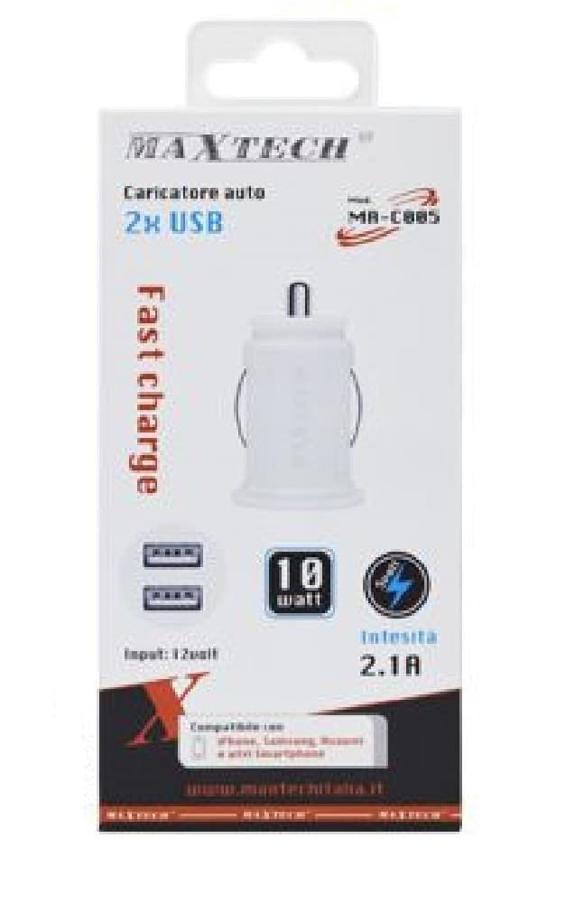 CARICATORE PER AUTO 2 USB CARICABATTERIA PRESA 2.1A RICARICA RAPIDA 10W MA-C005 - 3