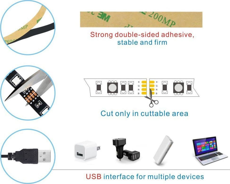 STRIP LED STRISCIA USB 100CM L5 6.48W 5V PER RETROILLUMINAZIONE TELEVISORE TV - 6