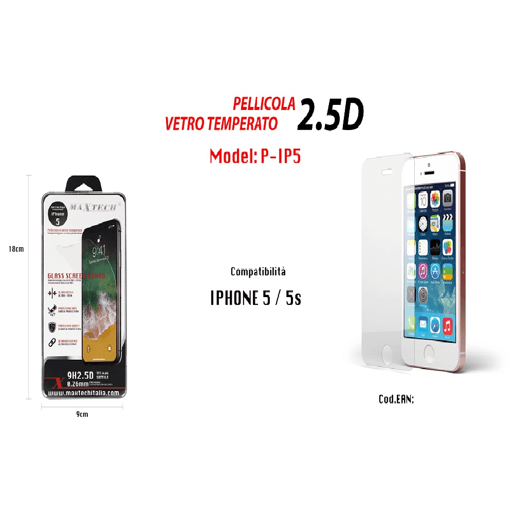 MAXTECK PELLICOLA PROTETTIVA PER IPHONE 5/5S IN VETRO TEMPERATO ULTRA RESISTENTE P-IP5 - 2