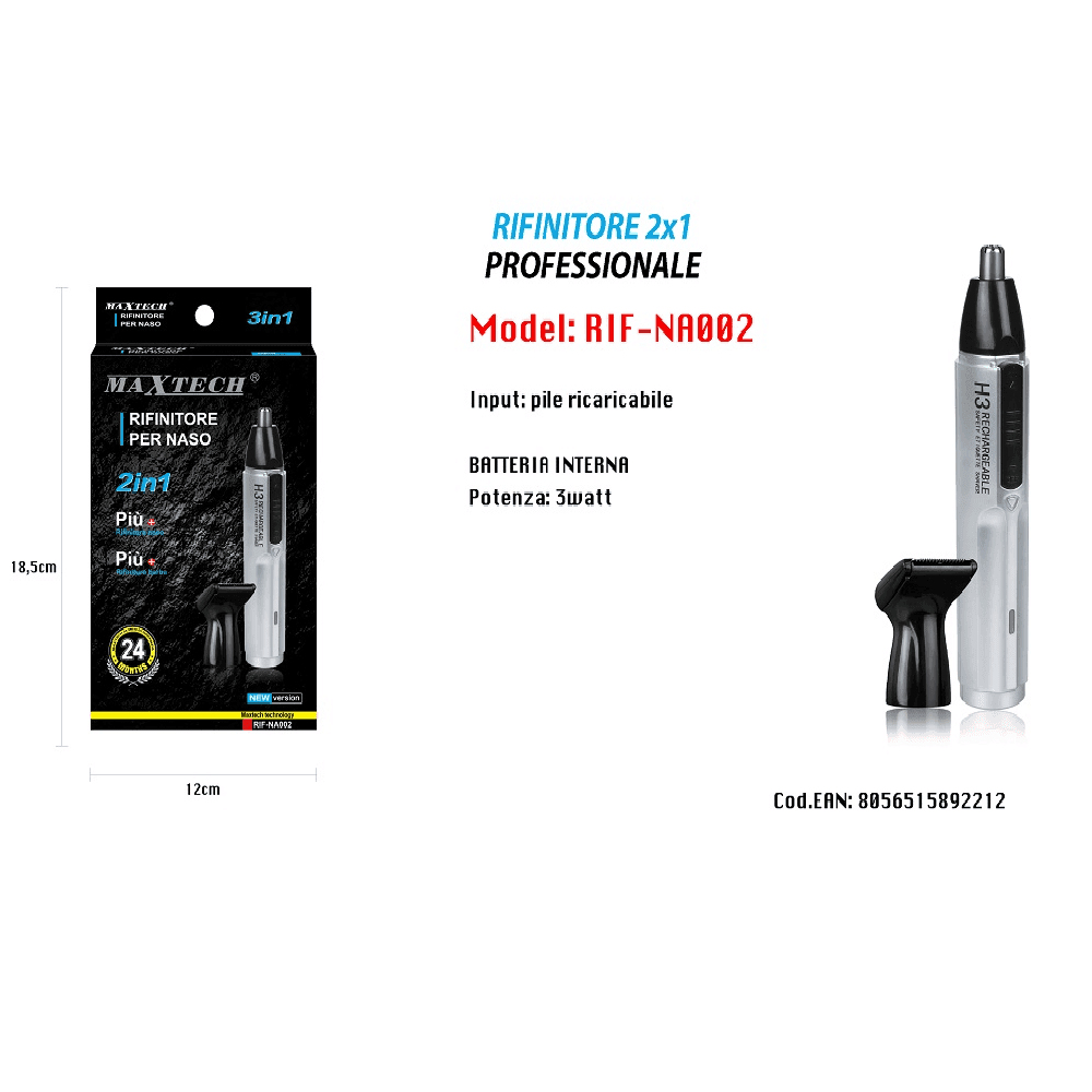 MINI RASOIO UOMO BARBA NASO BASETTE PELI CON RICAMBIO 3W RICARICABILE RIF-NA002 - 2