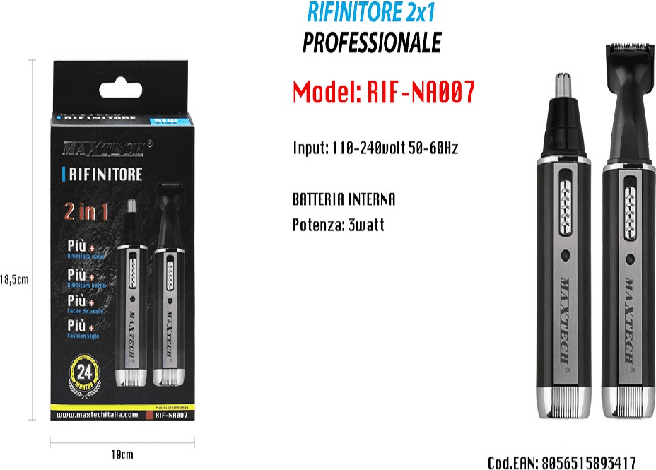 MINI RASOIO RICARICABILE 2IN1 RIFINITORE PELI NASO BARBA PORTATILE 3W RIF-NA007 - 2
