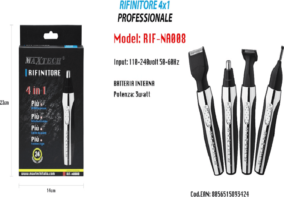 RASOIO RIFINITORE TRIMMER PER PELI NASO ORECCHIE SOPRACCIGLIA 4X1 UOMO RIF-NA008 - 2
