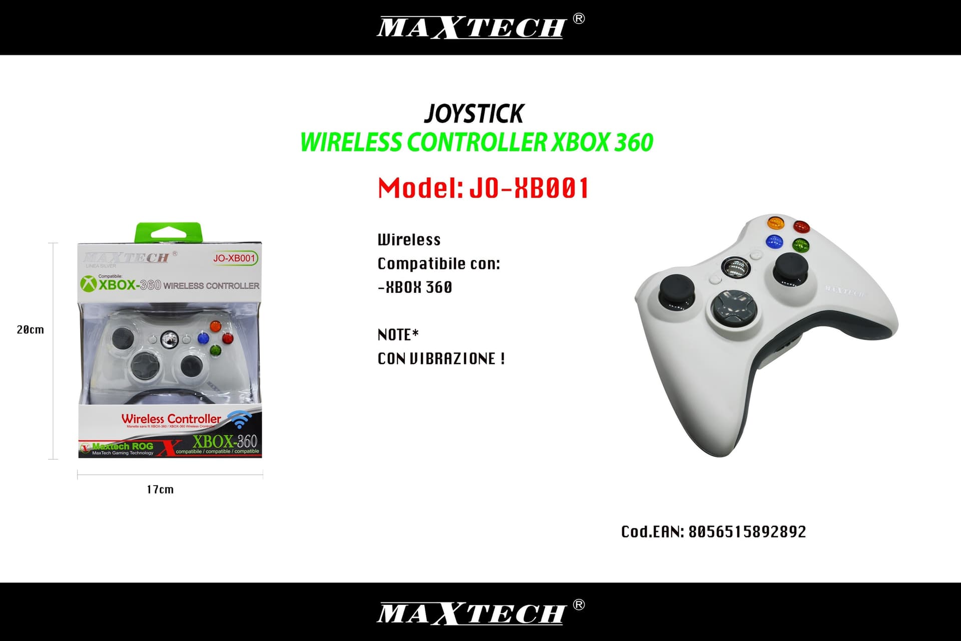 JOYSTICK JOYPAD CONTROLLER BIANCO PER XBOX 360 WIRELESS SENZA FILO COMPATIBILE - 2