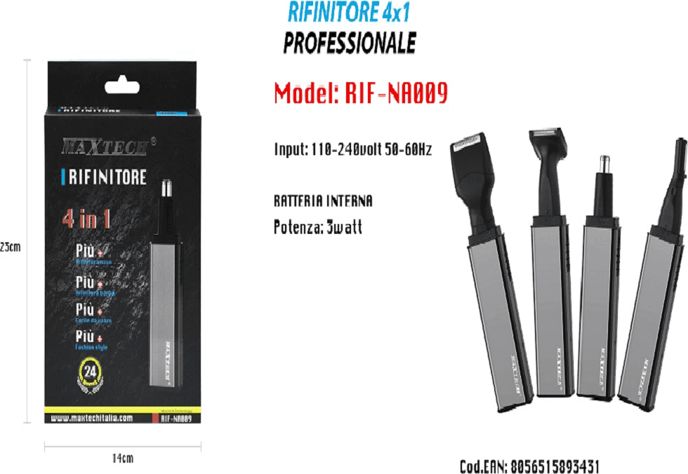 RASOIO RIFINITORE TRIMMER UOMO 4X1 PER PELI NASO ORECCHIE SOPRACCIGLIA RIF-NA009 - 2