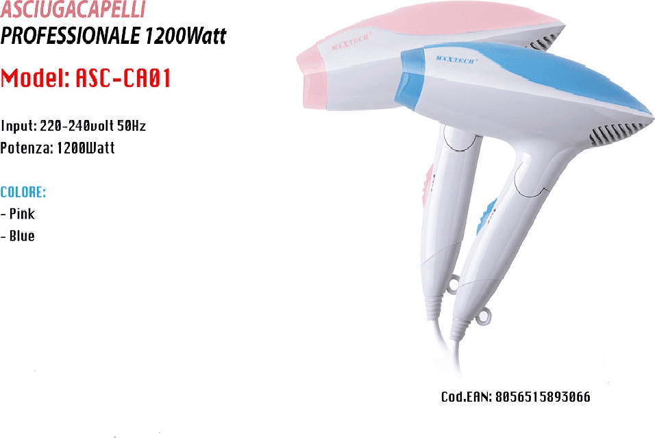 ASCIUGACAPELLI PROFESSIONALE MAXTECH DA VIAGGIO PIEGHEVOLE 1200W CAPELLI ASC-CA01 - 2