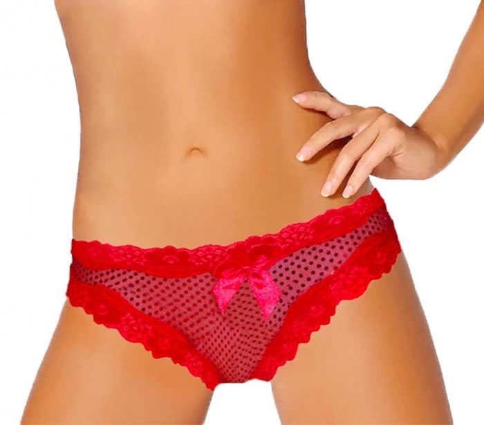 SLIP DONNA ROSSO BRASILIANA COMET CON LUCENTI POIS E BORDI MERLETTATI - 5