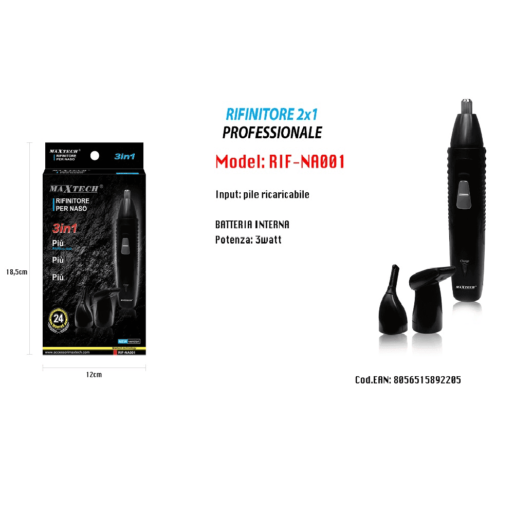 MINI RASOIO ELETTRICO UOMO BARBA PELI NASO RICARICABILE 3IN1 VIAGGIO 3W RIF-NA001 - 2