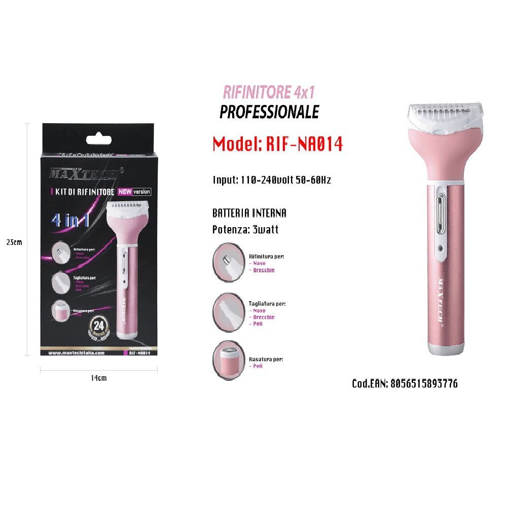 RASOIO RIFINITORE PRECISIONE PER PELI NASO ORECCHIE SOPRACCIGLIA 4X1 RIF-NA014 - 2