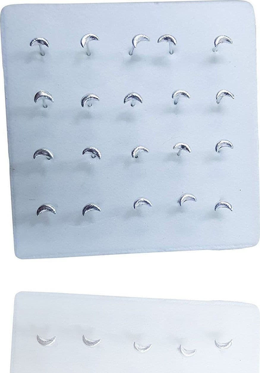 SET 3 PEZZI PIERCING ORECCHINI NASO 3 MM LUNA MEZZA ARGENTO 925 STERLING