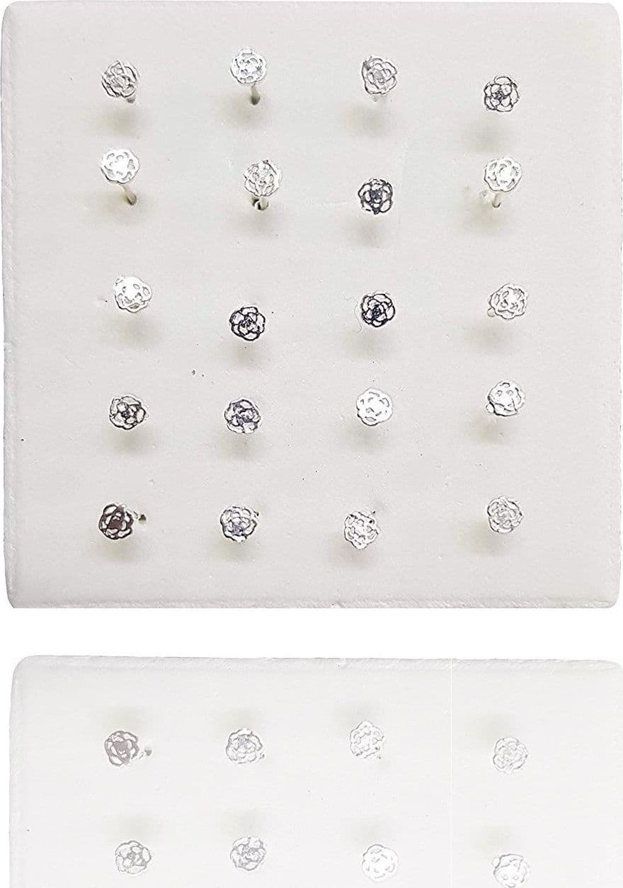 SET 3 PEZZI PIERCING ORECCHINI NASO 2.5 MM ROSA ROSELLINA ARGENTO 925 STERLING