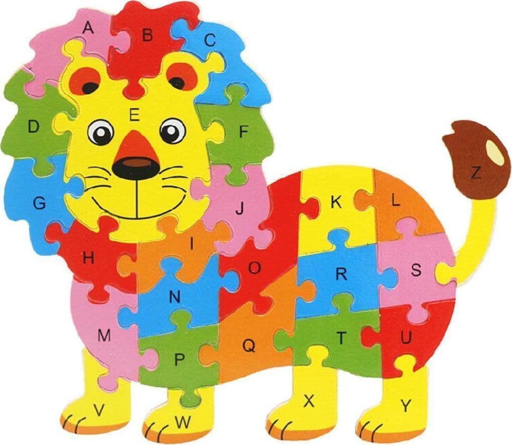 3D PUZZLE LEGNO FORMA DI LEONE EDUCATIVO LETTERE NUMERI BAMBINI IMPARARE - 1