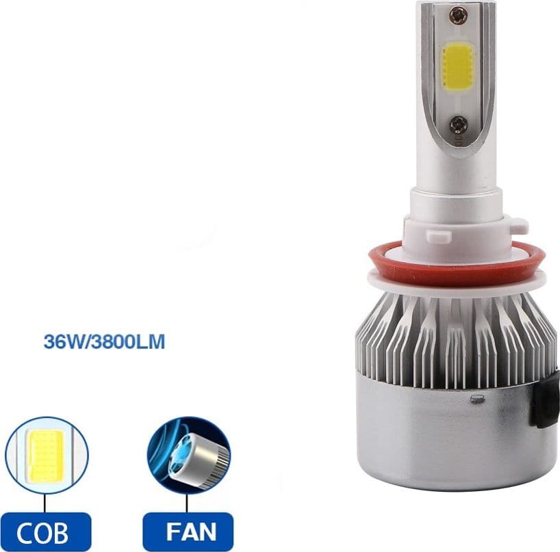 COPPIA LAMPADE LED AUTO FARI H11 MOTO KIT LAMPADINE 36W LUCE BIANCA 6000K 3800LM - 2