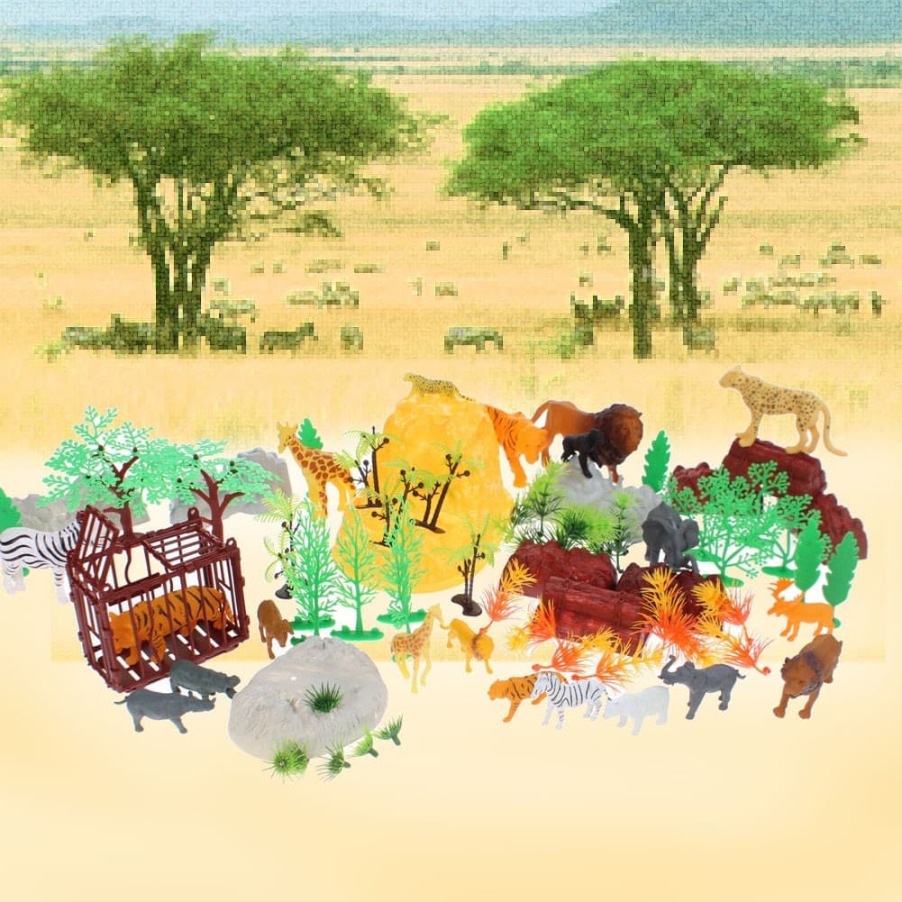 CONFEZIONE 75 PZ. ANIMALI PER BAMBINI SACCHETTO CONTENITORE FORESTA PLAYSET - 2