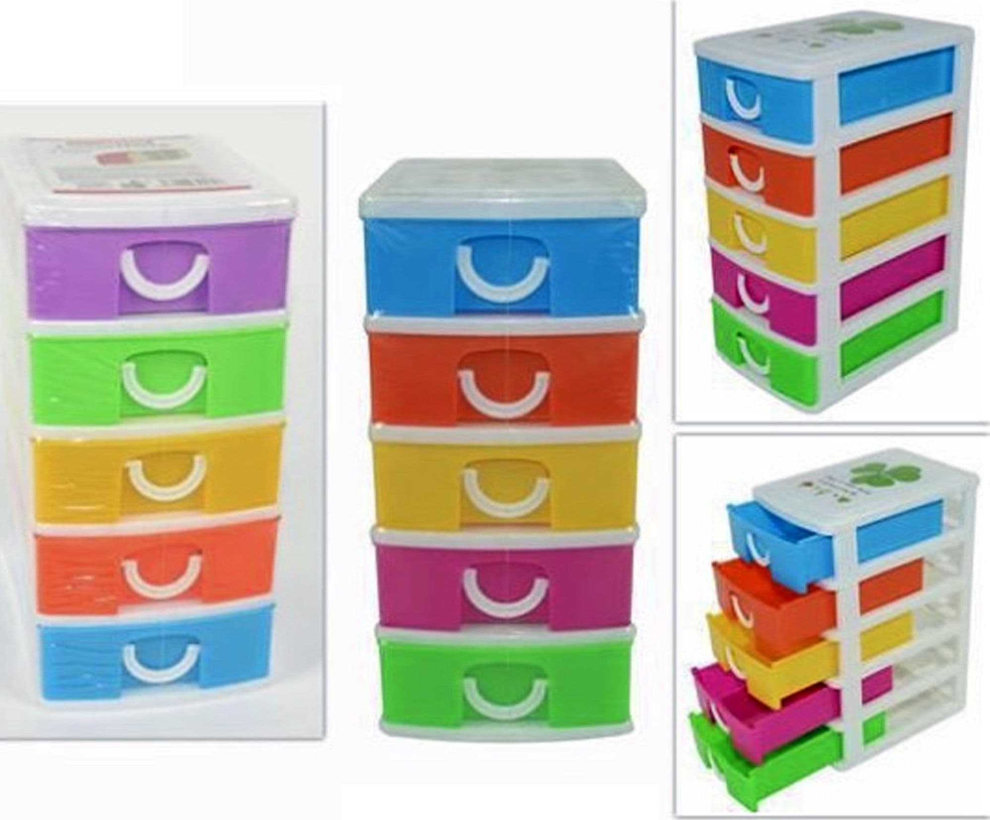 CASSETTIERA IN PLASTICA A 5 CASSETTI CONTENITORI 18,5X13X9 COLORATA PORTAOGGETTI