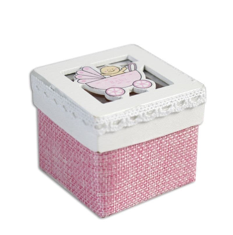 SET CUBO ROSA PORTA CONFETTI CON CARROZZINO BOMBONIERA X NASCITA BATTESIMO BIMBA - 2